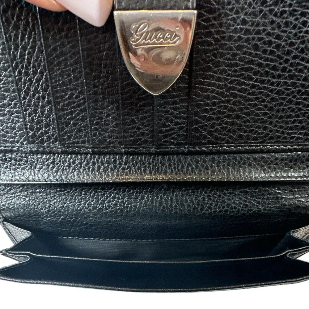 Gucci Vintage Continental Black Leather Wallet with Pebbled Texture - Picture 8 of 14